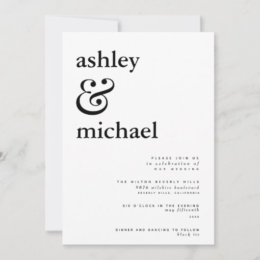 モダン白黒の水色アンパサンド結婚ズ 招待状 (正面)