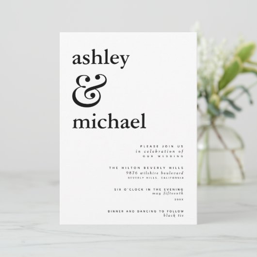 モダン白黒の水色アンパサンド結婚ズ 招待状 (スタンド正面)