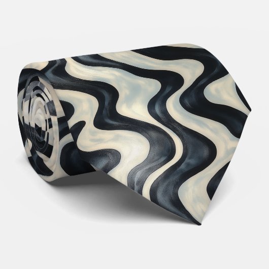 モダン白黒の波型 ネクタイ (ロール)