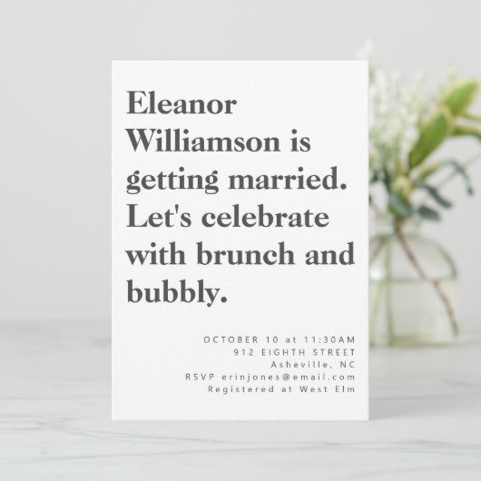 モダン白黒はっきりしたタイポグラフィブライダルブランチ 招待状 (スタンド正面)