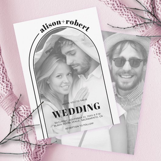 モダン白黒アーチ結婚型 招待状