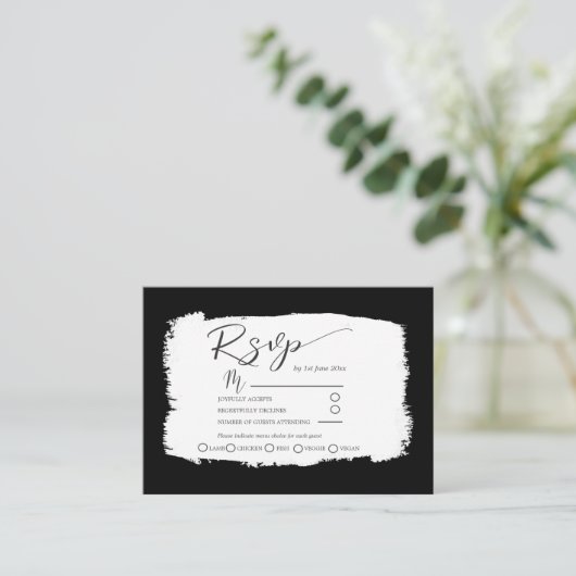 モダン白黒ウェディングレセプション詳細En エンクロージャーカード (スタンド正面)