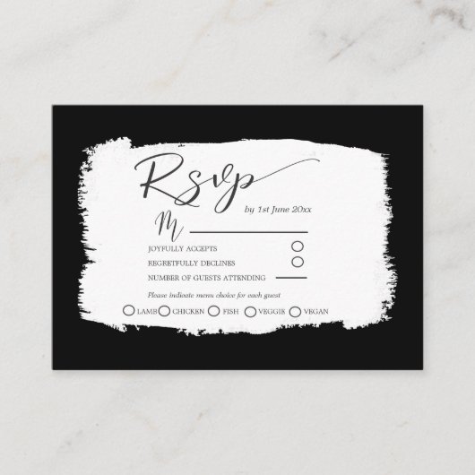 モダン白黒ウェディングレセプション詳細En エンクロージャーカード (正面)