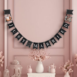 モダン白黒エレガントたった今結婚しました バンティングフラッグ