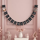 モダン白黒エレガントたった今結婚しました バンティングフラッグ