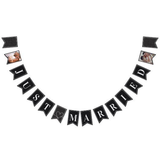 モダン白黒エレガントたった今結婚しました バンティングフラッグ (全)