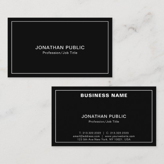 モダン白黒エレガントシッシンプルクプレーン 名刺 (正面/裏面)