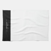 モダン白黒エレガントスクリプト名モノグラム キッチンタオル (横)