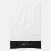 モダン白黒エレガントスクリプト名モノグラム キッチンタオル (縦)