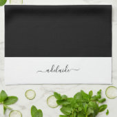 モダン白黒エレガントスクリプト名モノグラム キッチンタオル (折り畳み)