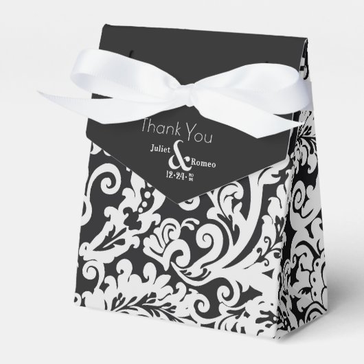 モダン白黒エレガントフローラダマスウェディング フェイバーボックス (正面サイド)