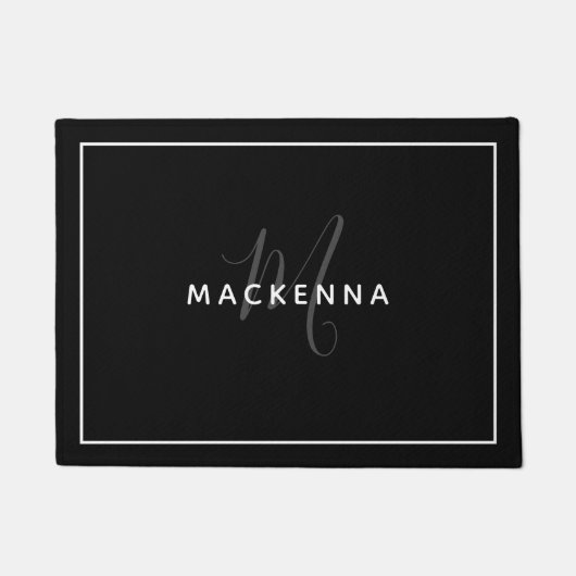 モダン白黒エレガントモノグラム名 ドアマット (正面)