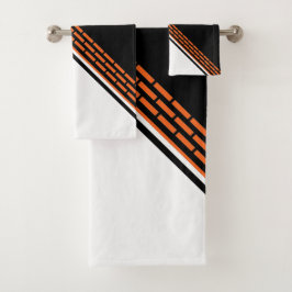 モダン白黒オレンジストライプの模様 バスタオルセット