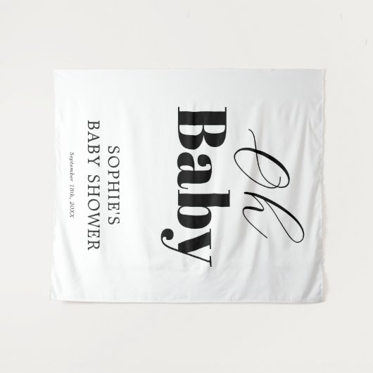 モダン白黒オ赤ちゃんシャワー タペストリー (正面(横))