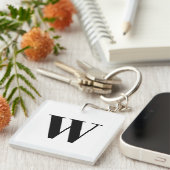 モダン白黒カスタムモノグラムイニシャル文字 キーホルダー (正面右)