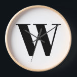 モダン白黒カスタムモノグラムイニシャル文字 壁時計<br><div class="desc">カスタムモダンモノグラムイニシャルタイポグラフィエレガント壁時計。黒カスタム文字、白い背景。形状(丸ま違うたは正方形)サイズと材料で使用可能</div>