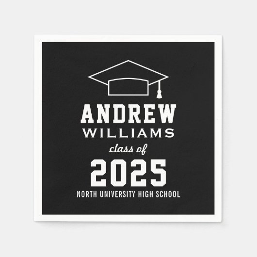 モダン白黒カスタム2025卒業パーティー スタンダードカクテルナプキン (正面)