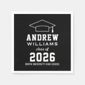 モダン白黒カスタム2025卒業パーティー スタンダードカクテルナプキン (正面)