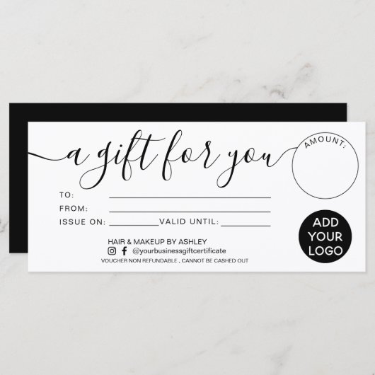 モダン白黒ギフトfor you証明書ロゴ (正面/裏面)