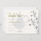 モダン白黒クラシック金ゴールドオーキッドブライダルティー 招待状 (正面)