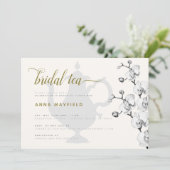 モダン白黒クラシック金ゴールドオーキッドブライダルティー 招待状 (スタンド正面)