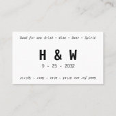 モダン白黒グラス結婚ドリンク券 名刺 (裏面)