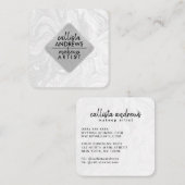 モダン白黒グリッター渦巻形のマーブルインク スクエア名刺 (正面/裏面)