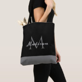 モダン白黒グレースクリプトモノグラム名 トートバッグ (クローズアップ)