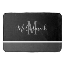 モダン白黒グレースストライプのクリプトモノグラム バスマット