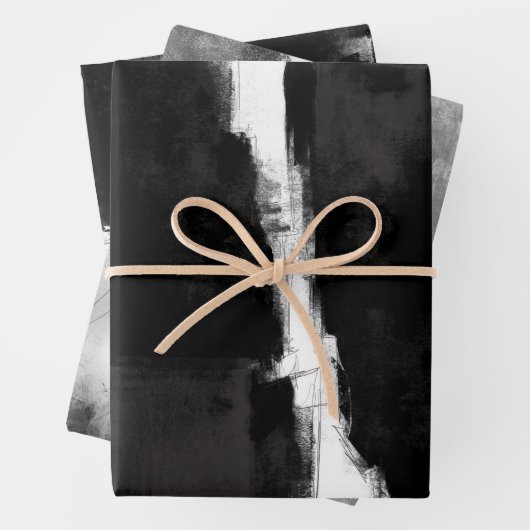 モダン白黒グレ素朴ー抽象芸術 ラッピングペーパーシート (インサイチュ)