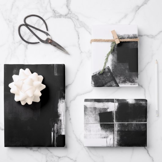 モダン白黒グ素朴レー抽象芸術s3 ラッピングペーパーシート (正面)