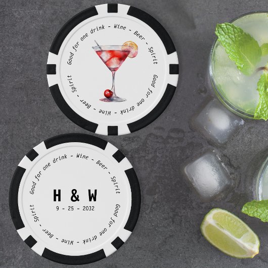 モダン白黒コスモドリンク結婚バウチャー ポーカーチップ