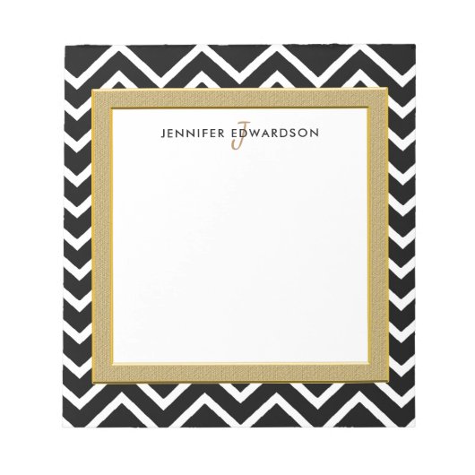 モダン白黒シボ模様モノグラム名 ノートパッド (正面)