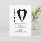 モダン白黒シンプルトゥキセド50誕生日 招待状 (スタンド正面)