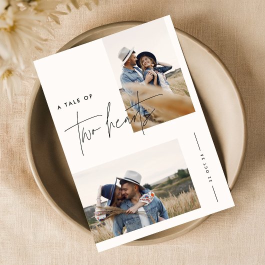 モダン白黒シンプル写結婚真 招待状