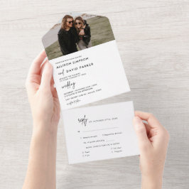 モダン白黒シンプル結婚写真 オールインワン招待状