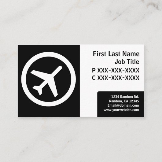 モダン白黒シンプル航空機用カード 名刺 (正面)