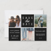 モダン白黒シンプル3フォト結婚コラージュ セーブザデート (正面)