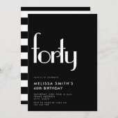 モダン白黒シンプル40歳スタイリッシュ誕生日 招待状 (正面/裏面)