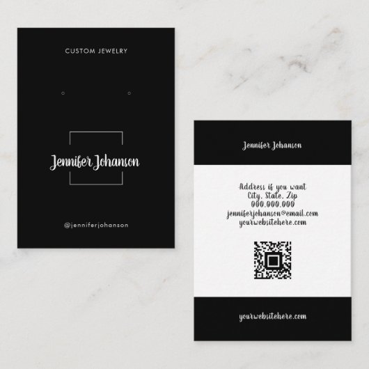 モダン白黒ジュエリーホルダーイヤリングqrコード 名刺 (正面/裏面)