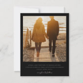 モダン白黒スクリプトのフォト結婚式招待状 (裏面)