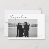 モダン白黒スクリプトの結婚写真 サンキューカード (正面)