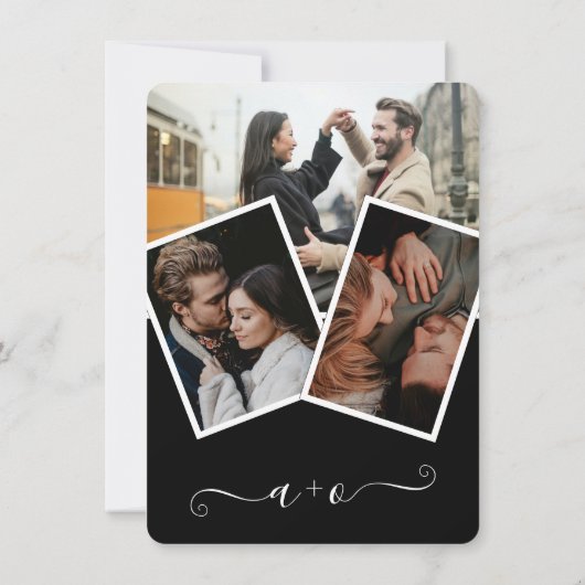 モダン白黒スクリプト写真イニシャル結婚の 招待状 (裏面)