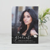 モダン白黒スクリプト4写真の卒業 案内状 (スタンド正面)