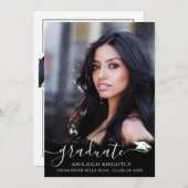 モダン白黒スクリプト4写真の卒業 案内状 (正面/裏面)