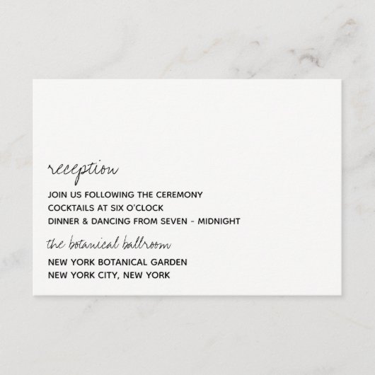 モダン白黒スクリプミニマルト結婚の エンクロージャーカード (正面)