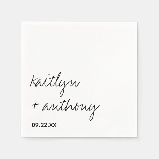 モダン白黒スクリプミニマルト結婚の スタンダードカクテルナプキン (正面)