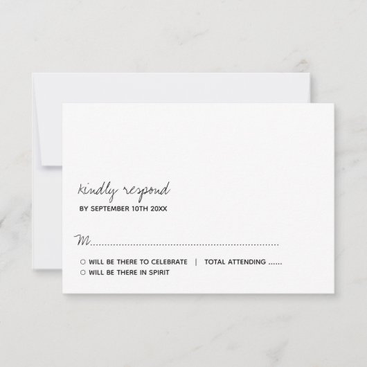 モダン白黒スクリプミニマルト結婚の 出欠カード (正面)