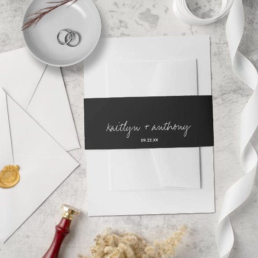 モダン白黒スクリプミニマルト結婚の 招待状ベリーバンド