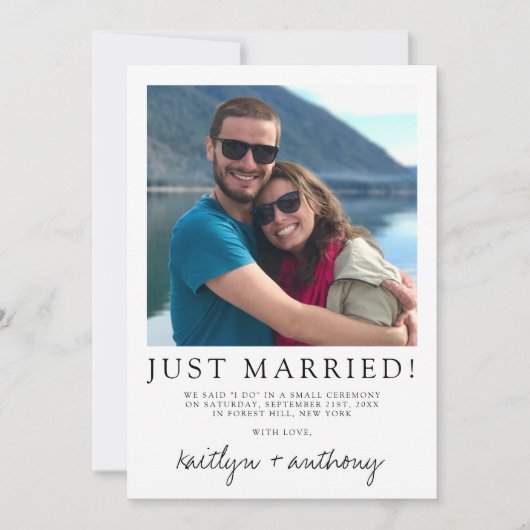 モダン白黒スクリプミニマルト結婚の 案内状 (正面)